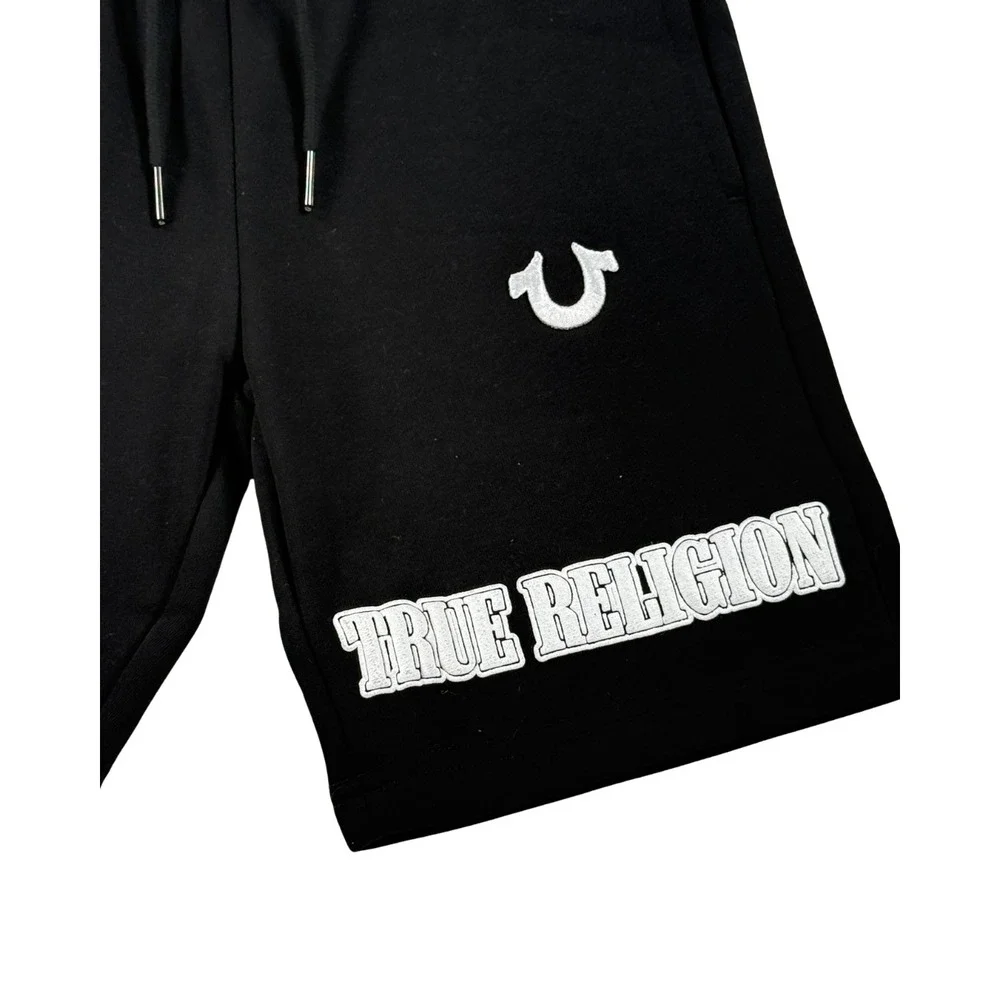 NWT‎ True Religion Boys Black Logo Sweat Shorts Size S Horseshoe Drawstring